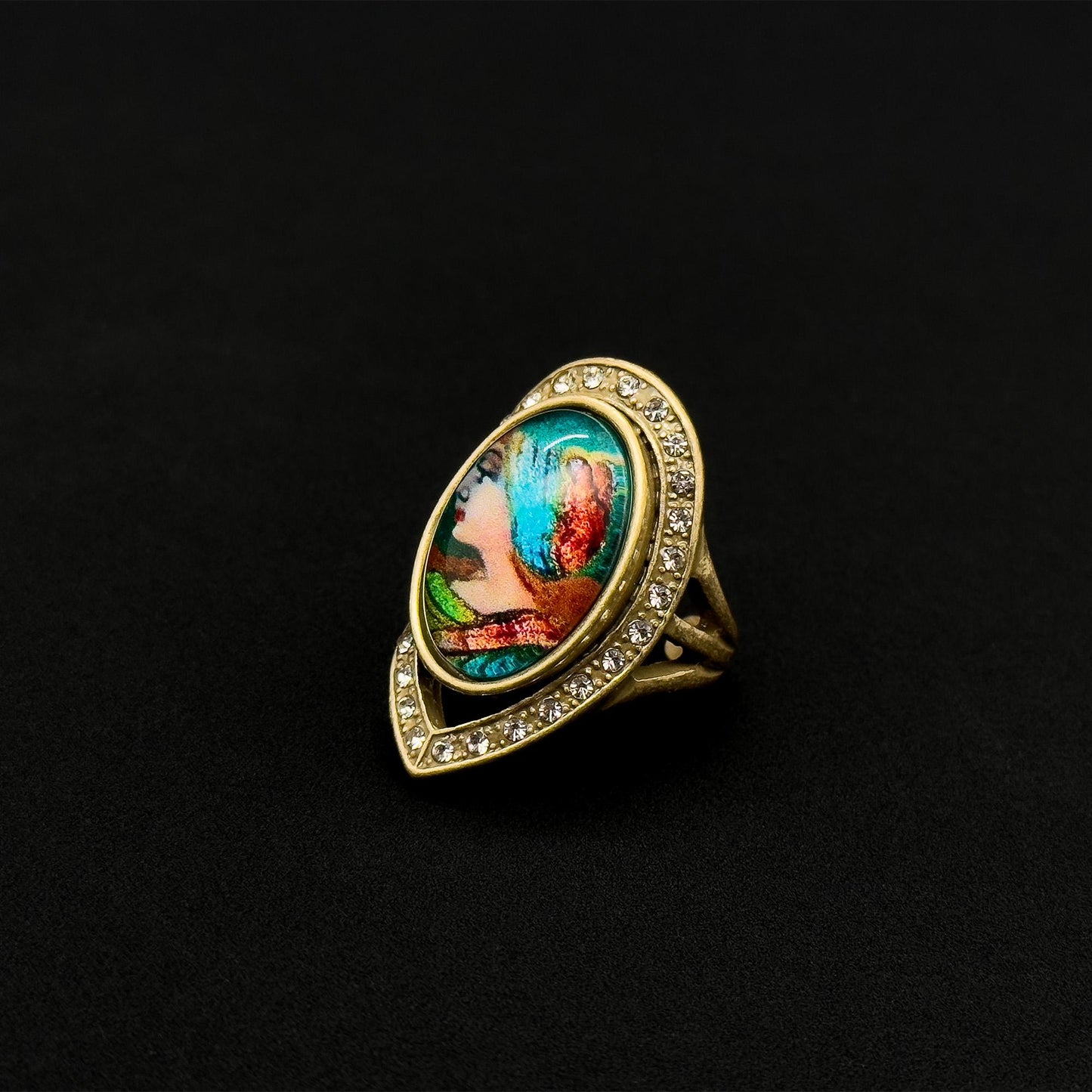 Vintage Art Deco Portrait Court Style Open Ring