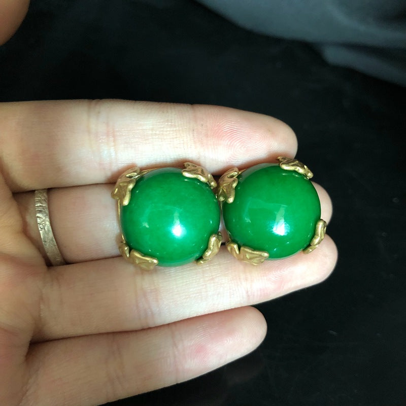 Vintage Royal Green Agate Jewelry Set