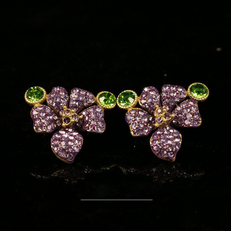 Vintage French Purple Flower Necklace & Stud Earrings