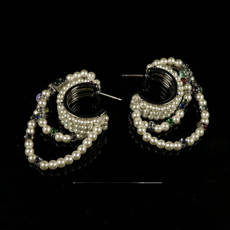 Vintage Handmade Beaded C-Hoop Earrings