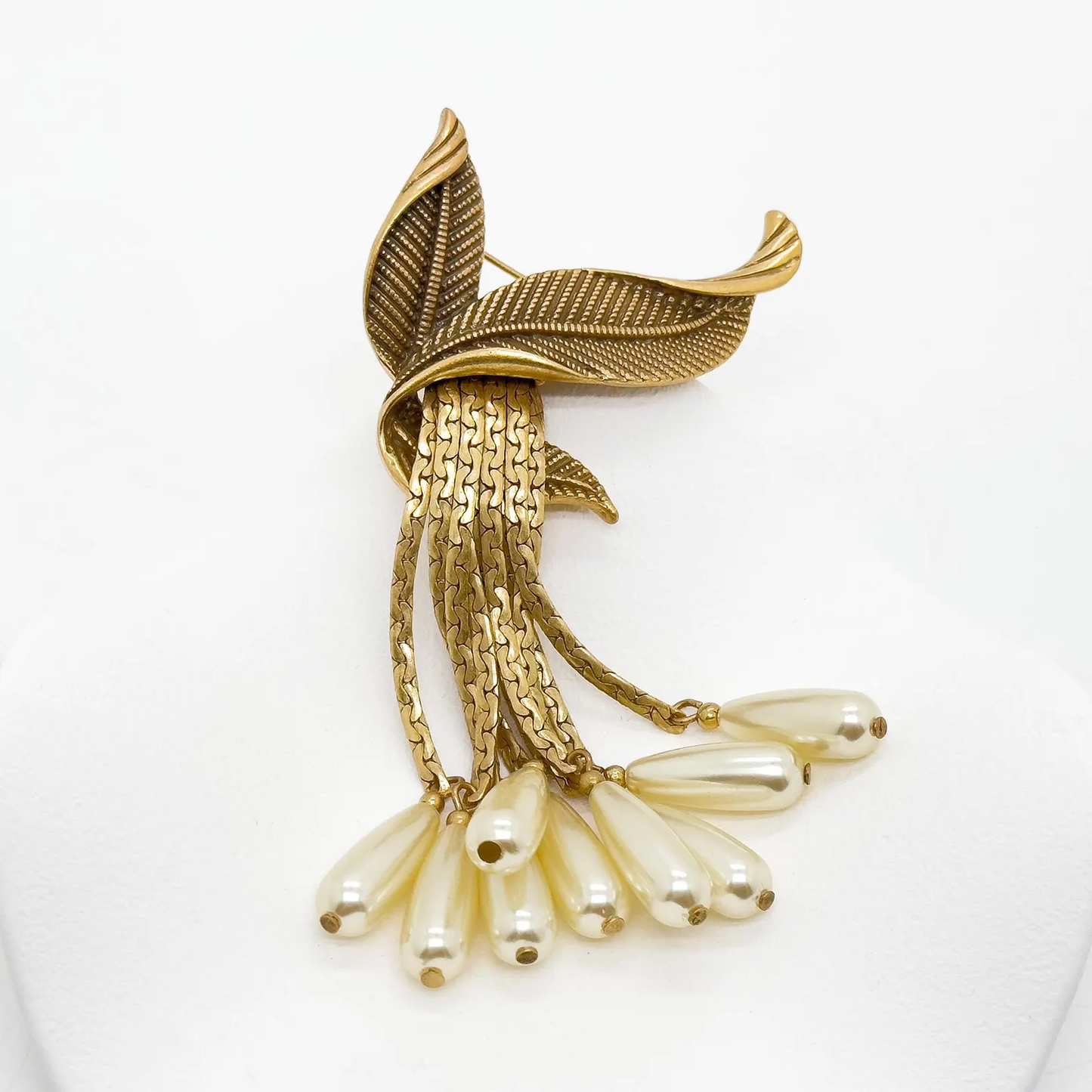 Vintage Leaf Fringe Brooch & Earring Set