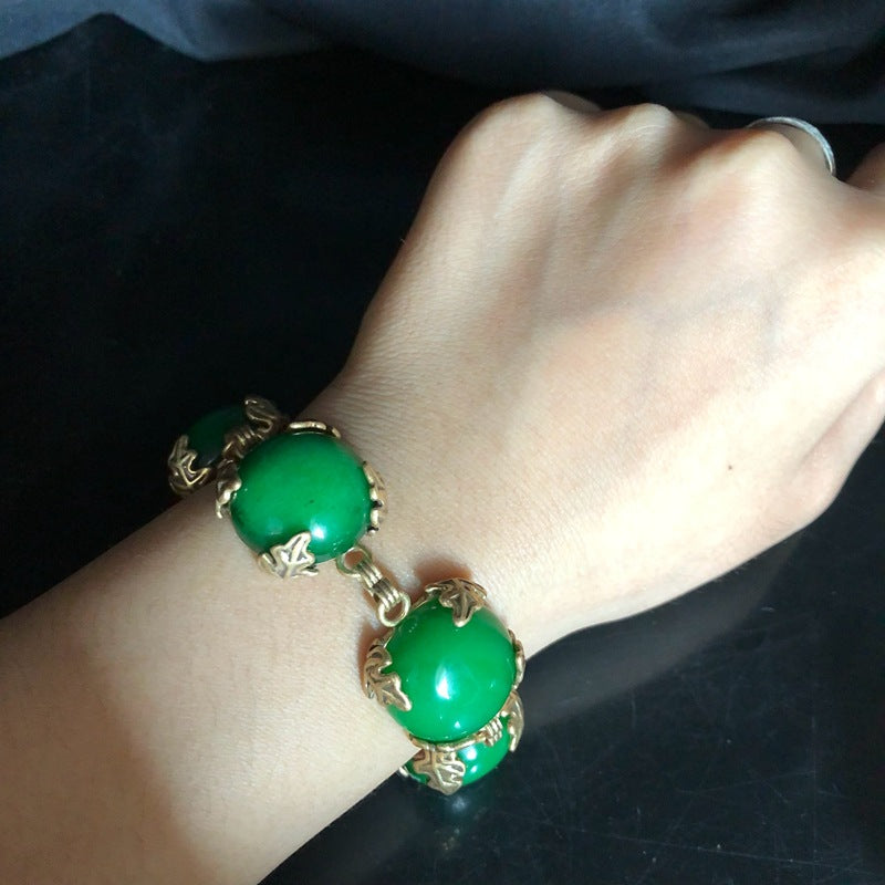 Vintage Royal Green Agate Jewelry Set