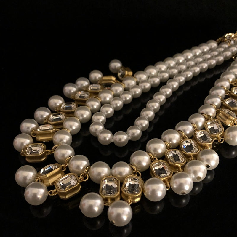 Vintage European Style Multi-Layer Short Pearl Necklace