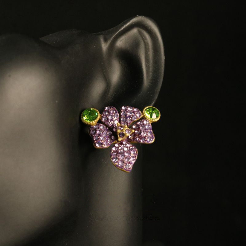 Vintage French Purple Flower Necklace & Stud Earrings