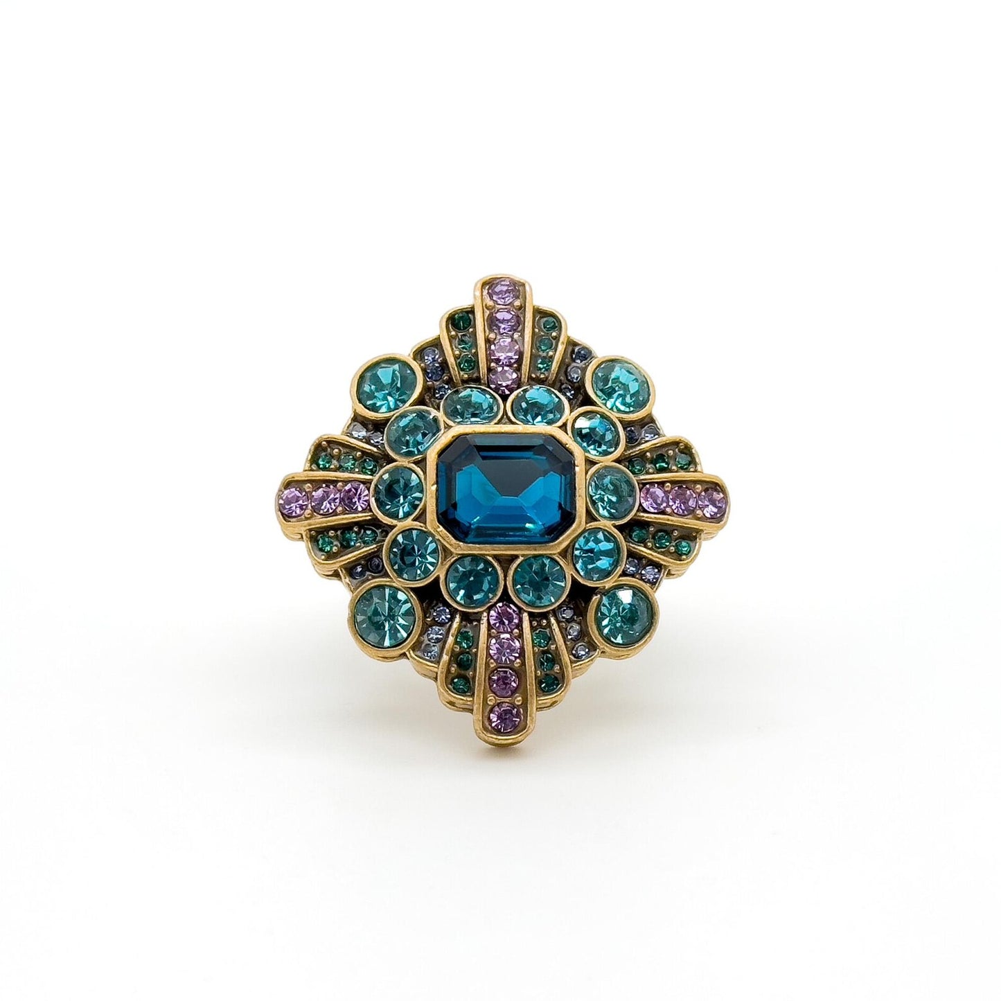 Vintage Art Deco Blue Zircon Square Flower Open Ring
