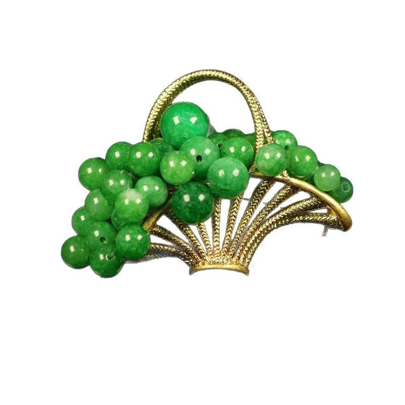 Vintage Green Grape Basket Brooch