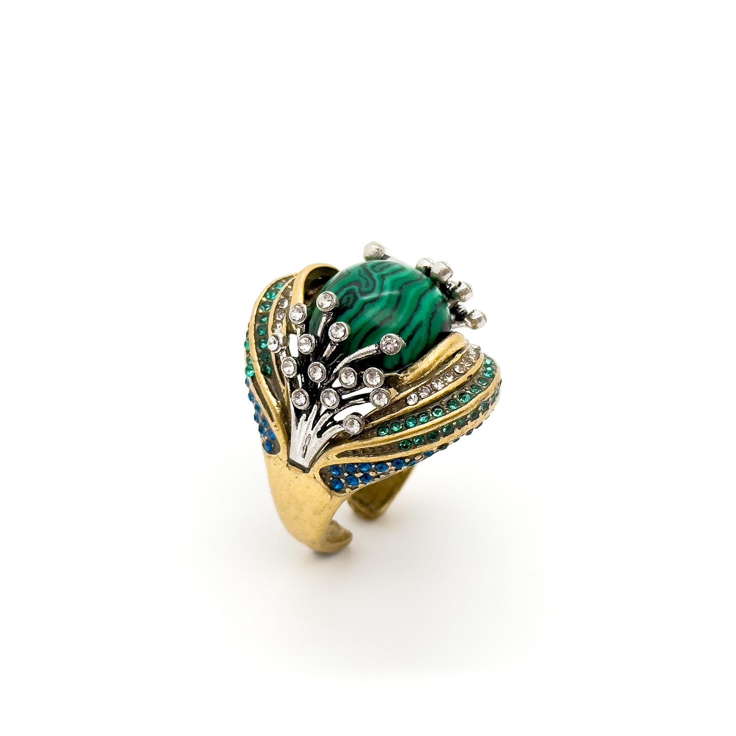 Vintage Art Deco Emerald Ethnic Open Ring