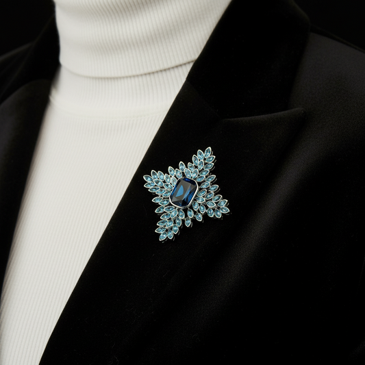 Blue Crystal Leaf Brooch