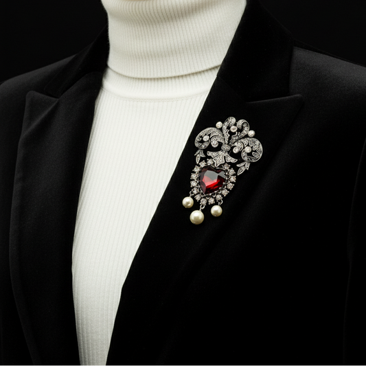 Retro Style Red Zircon Baroque Brooch