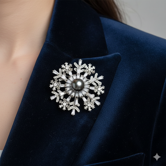 Zircon Pearl Snowflake Brooch