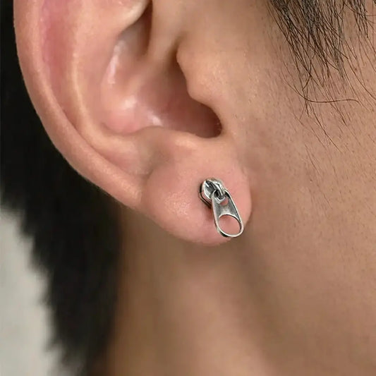 Retro universal earrings with zipper for men and women, silver 925 sample
