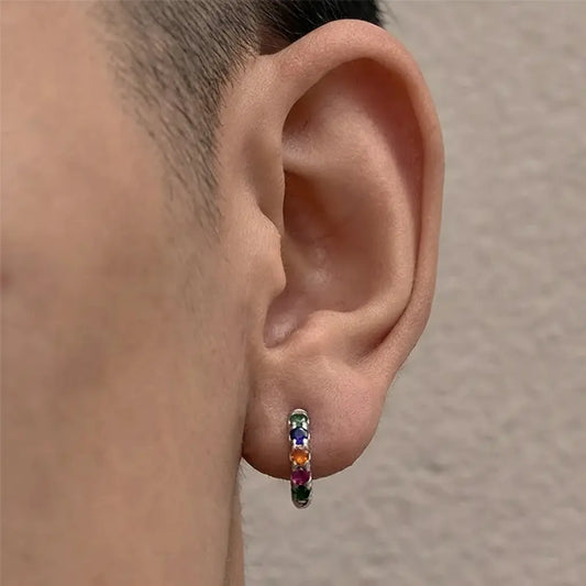 Luxurious 925 Sterling Silver Zircon Hip-Hop Style Stud Earrings for Men