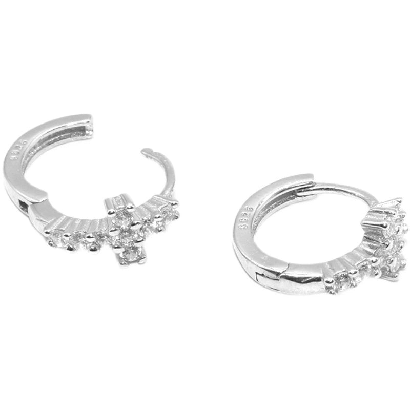 S925 Sterling Silver Cross Hoop Earrings Unisex Hip-Hop Style 10mm Inner Diameter