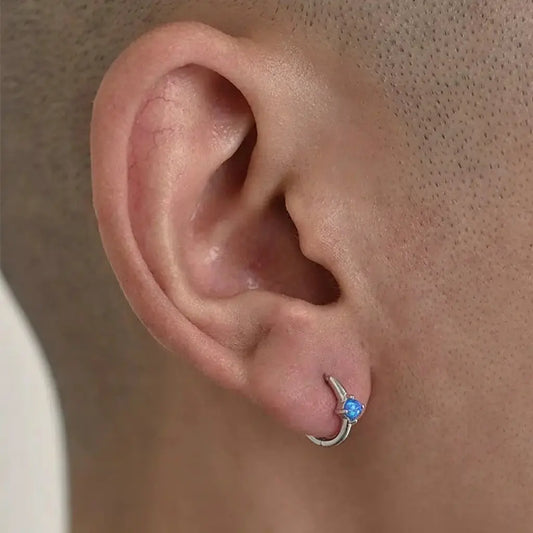 S925 Sterling Silver Blue Opal Leaf Stud Earrings for Men & Women – Trendy Niche Design