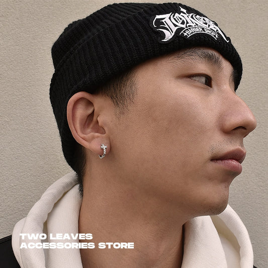 S925 Sterling Silver Cross Hoop Earrings Unisex Hip-Hop Style 10mm Inner Diameter