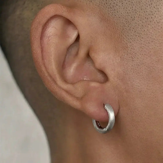 Matte Silver 925 Hip-Hop Style Universal Hoop Earrings for Men and Women