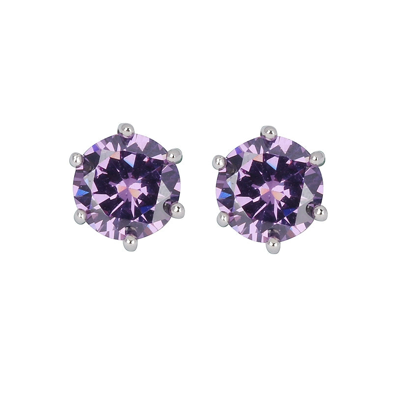 Deep Purple Zirconia 925 Sterling Silver Stud Earrings Unisex Trend Style