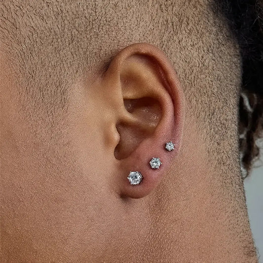 S925 Sterling Silver Mini Zirconia Six-Prong Stud Earrings Unisex Everyday Wear