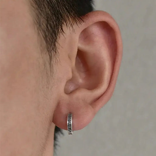 Bold S925 Sterling Silver Roman Numeral Hoop Earrings for Men & Women