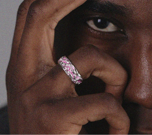 LUXTA原创 粉色纯银冰川戒指 男女同款 开口可调 高级感嘻哈潮