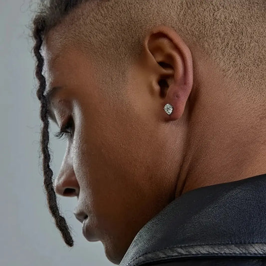 Universal earrings for men and women hip-hop style, silver 925 sample, 1 carat