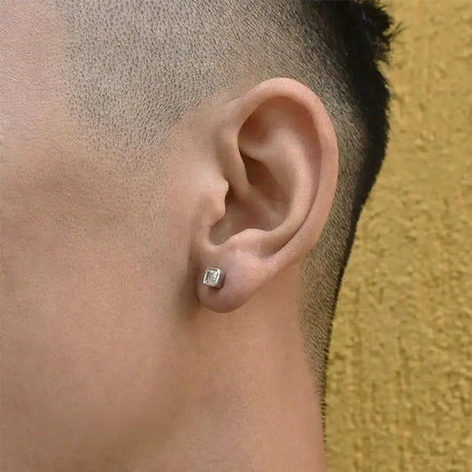 Square zirconium, trend universal small earrings for men and women, silver 925 sample