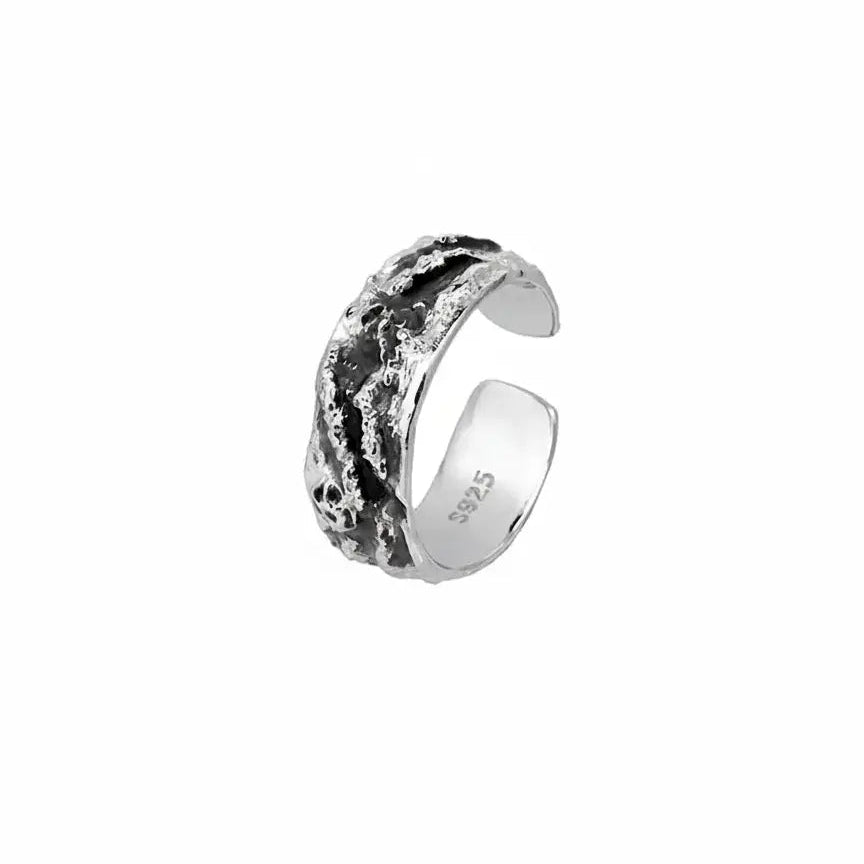 LUXTA纯银黑色冰川戒指 高级感嘻哈男潮时尚女同款指环开口可调节