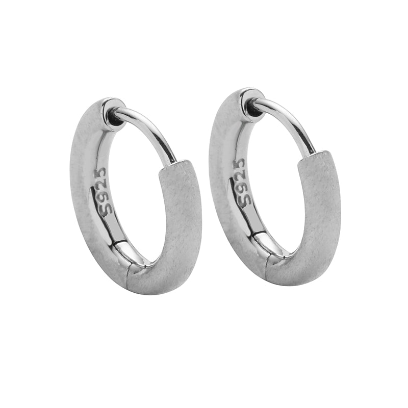 Matte Silver 925 Hip-Hop Style Universal Hoop Earrings for Men and Women