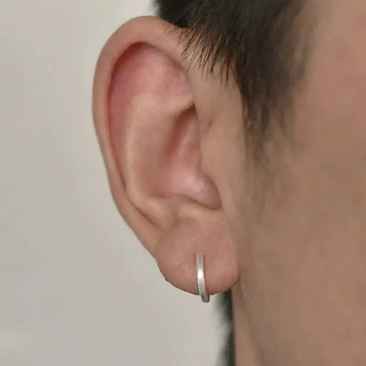 S925 Sterling Silver Brushed Mini Hoop Earrings for Men & Women, Matte Finish