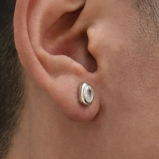 Rectangular zirconium, trend earrings for men and women, silver 925 sample, light luxury style