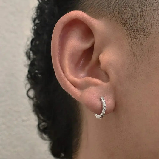 Double-sided earrings for men and women, universal zirconium hip-hop style, silver 925 sample, diamond encrusted, European style