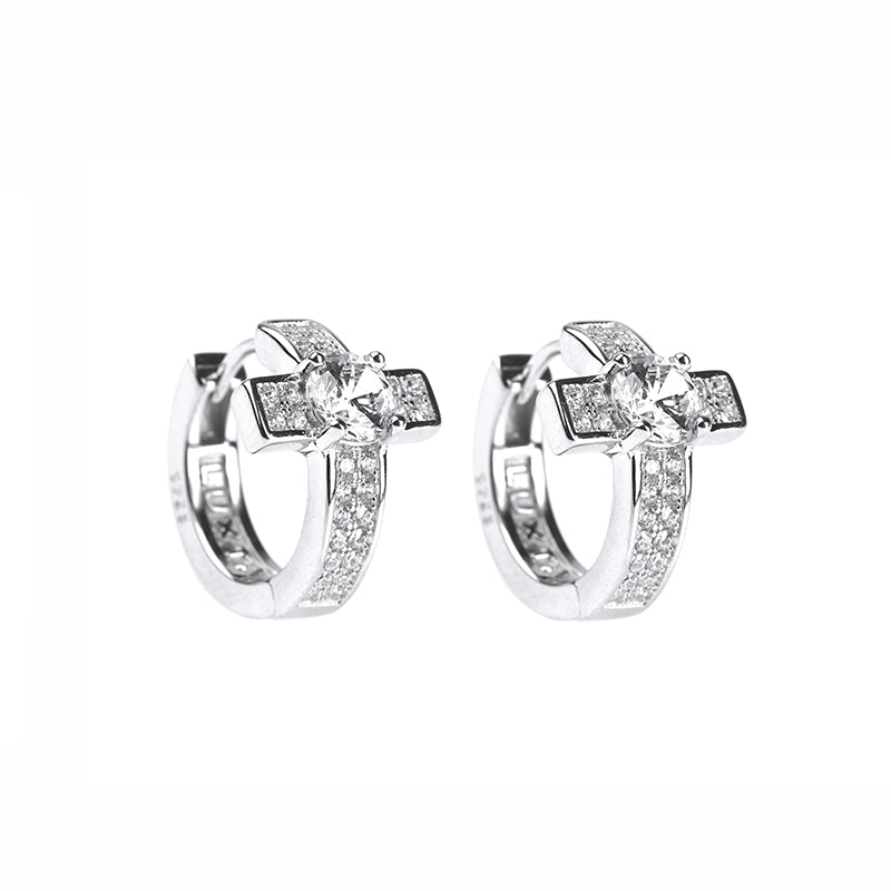 Genuine earrings, zirconium hip-hop style, 925 sample silver, high-quality style