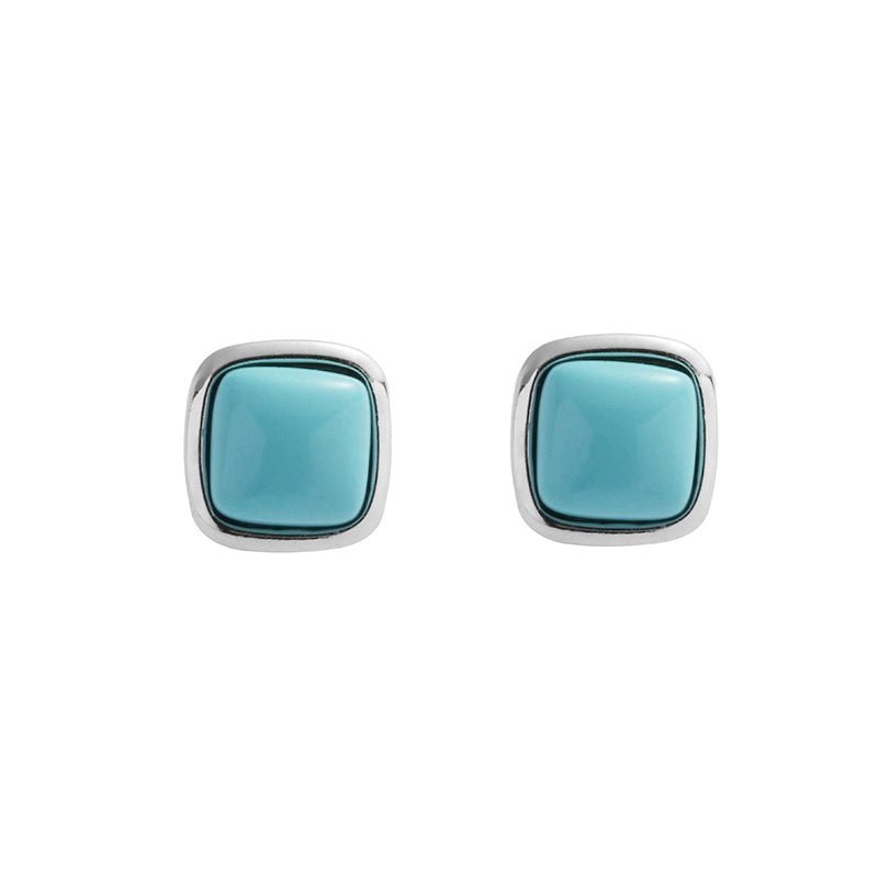 Bold Turquoise Square Stud Earrings, 925 Sterling Silver, Unisex Trendy Jewelry