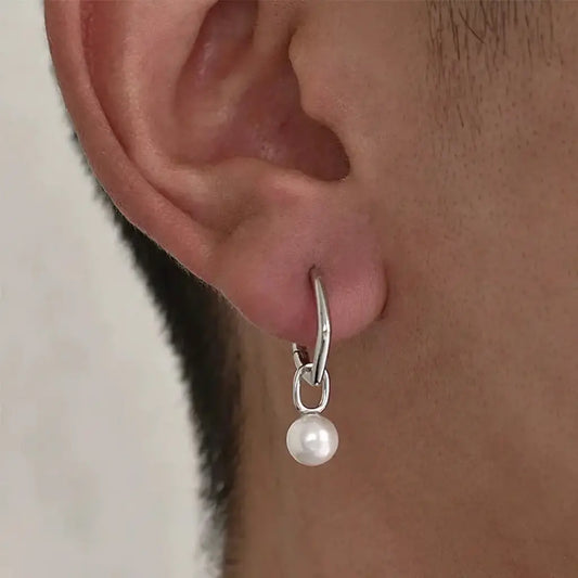 Universal trend fashionable earrings from pearl for men and women for beloved, silver 925 sample