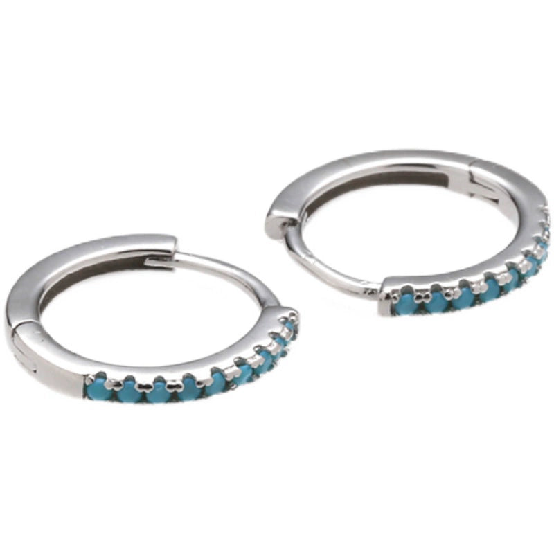 S925 Sterling Silver Turquoise Huggie Earrings: Modern Unisex Light Luxury Style
