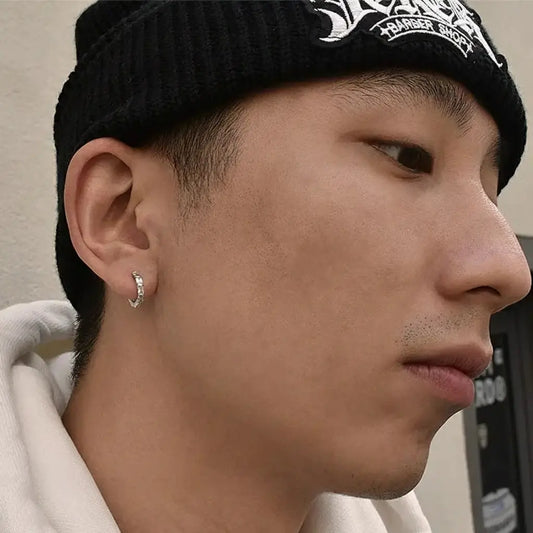 Zirconium, earrings hip-hop style for men and women, silver 925 sample, diamond encrusted, European style