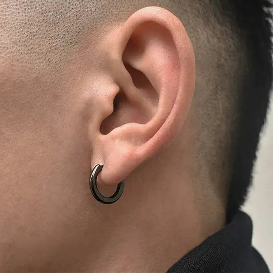 S925 Sterling Silver Black Minimalist Hoop Earrings for Men Women: Bold 11mm Trend