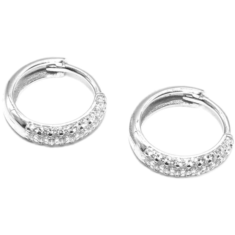 S925 Sterling Silver Zirconia Pave Huggie Hoops - Unisex Hip-Hop Style
