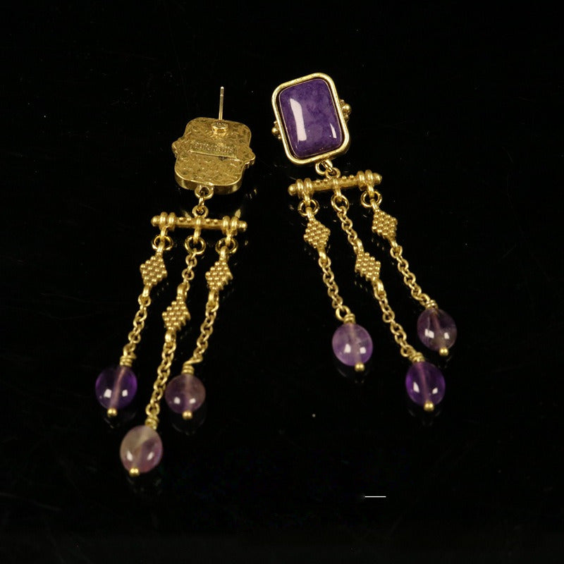 Retro Royal Long Tassel Earrings | Stud & Clip-On