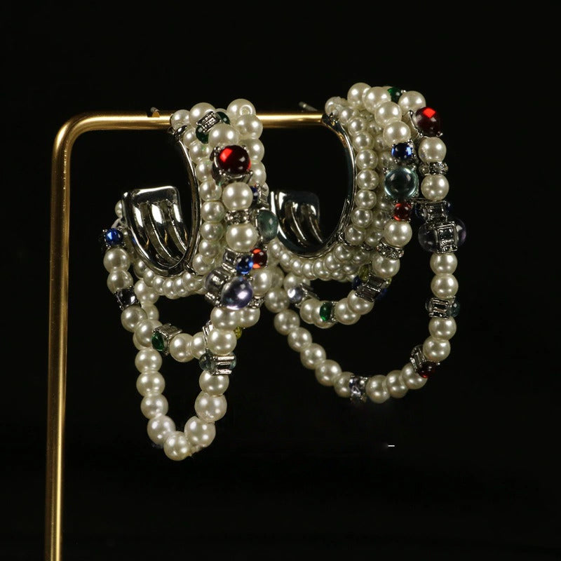 Vintage Handmade Beaded C-Hoop Earrings