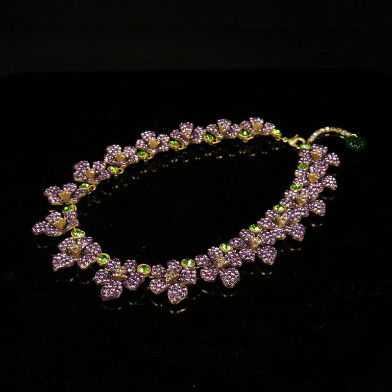 Vintage French Purple Flower Necklace & Stud Earrings