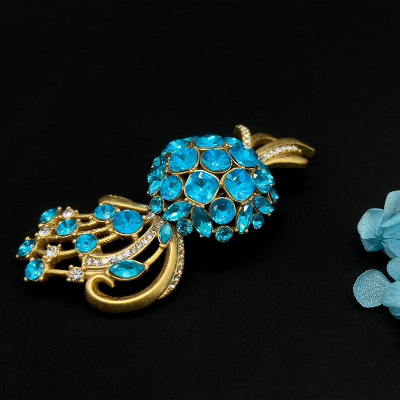 Vintage Art Deco Blue Crystal Bouquet Flower Brooch
