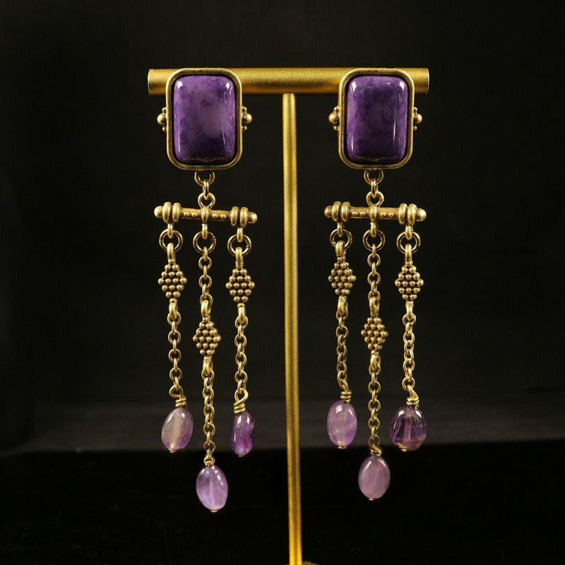 Retro Royal Long Tassel Earrings | Stud & Clip-On