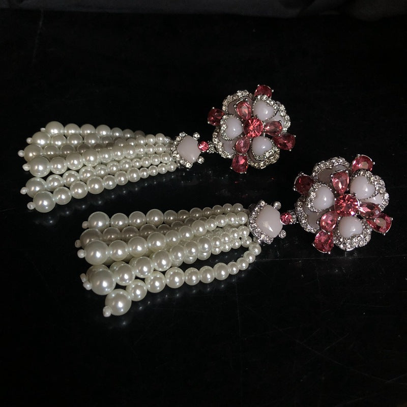 Vintage Glass Pearl Double-Layer Flower Necklace & Earrings Set