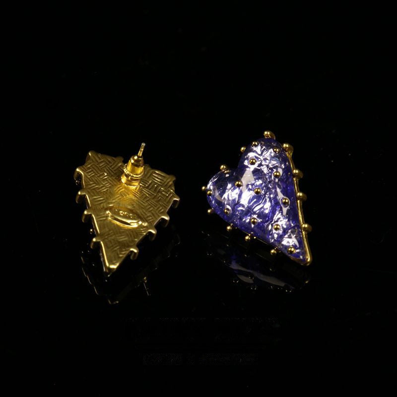 Vintage Blue Heart Stud Earrings