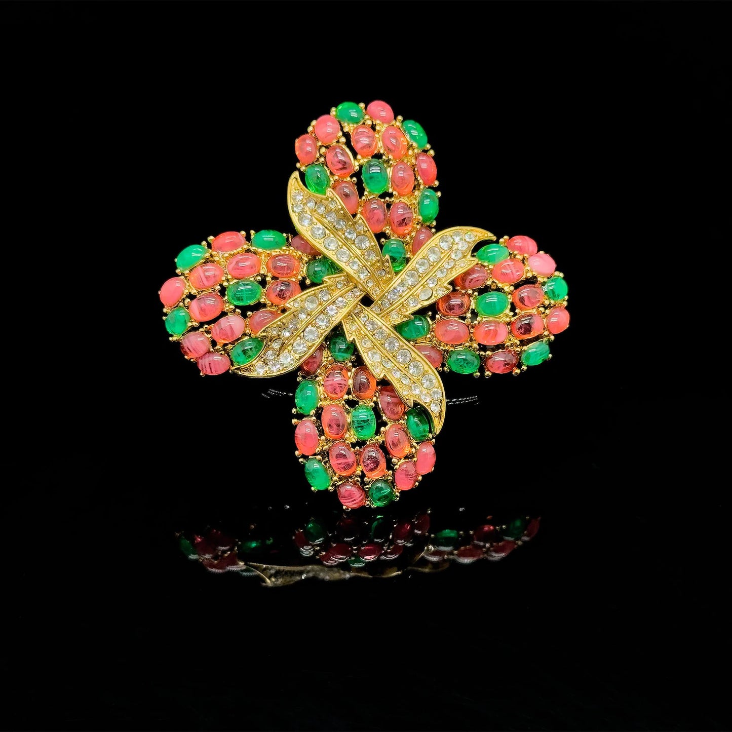 Vintage Art Deco Pink Clover Flower Brooch