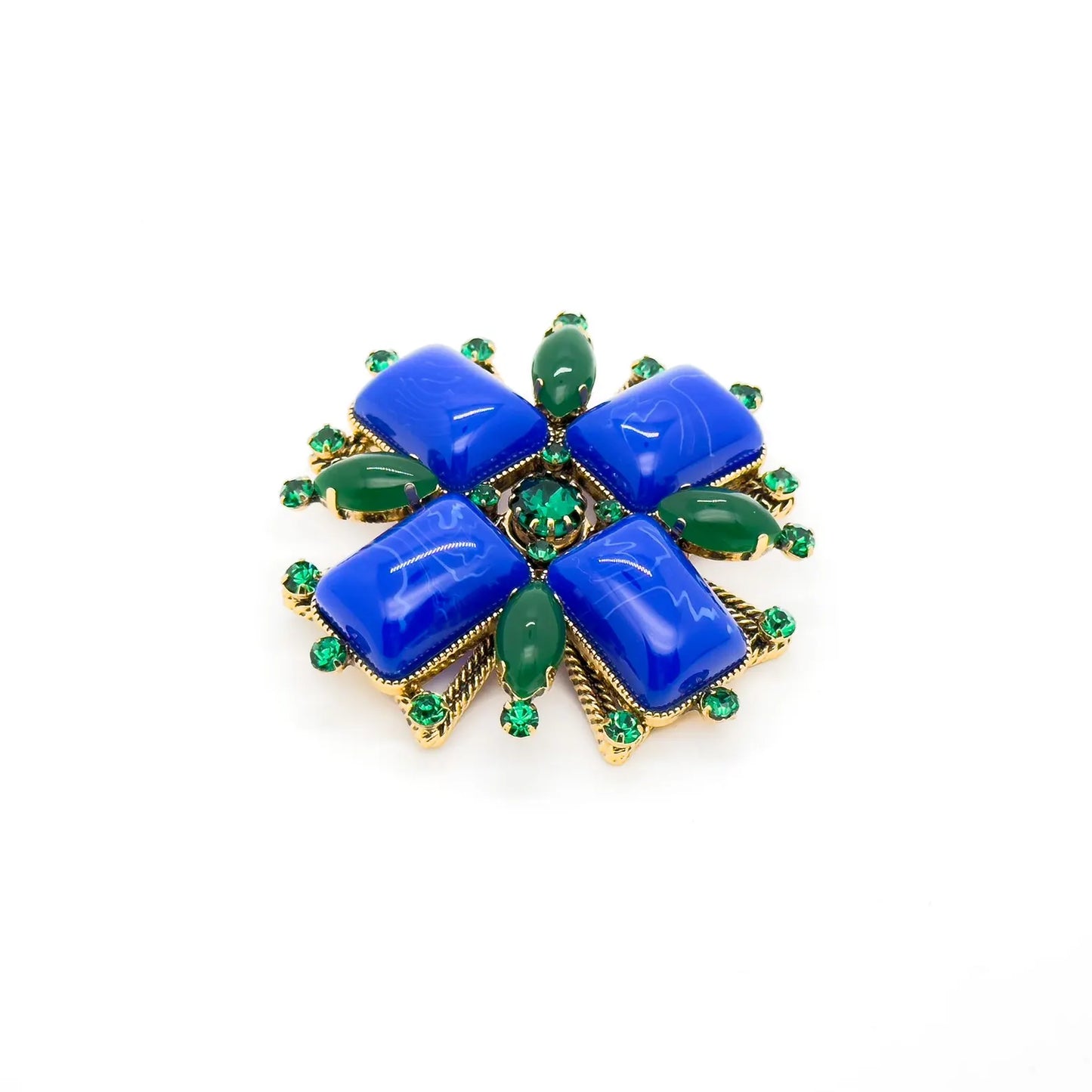 Retro Blue Gemstone Cross Brooch