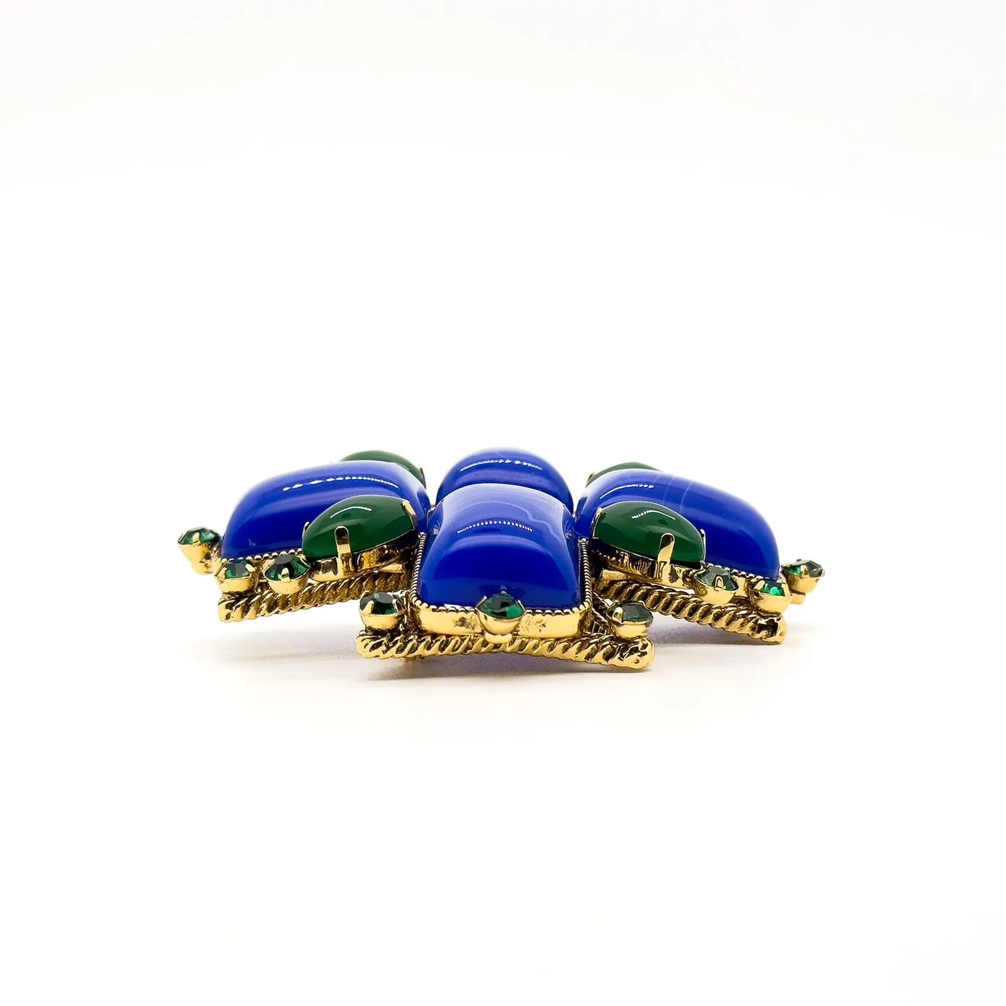 Retro Blue Gemstone Cross Brooch