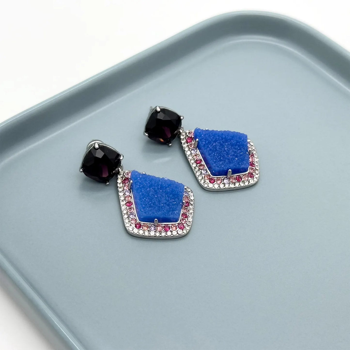 Vintage Art Deco Blue Droplet Earrings