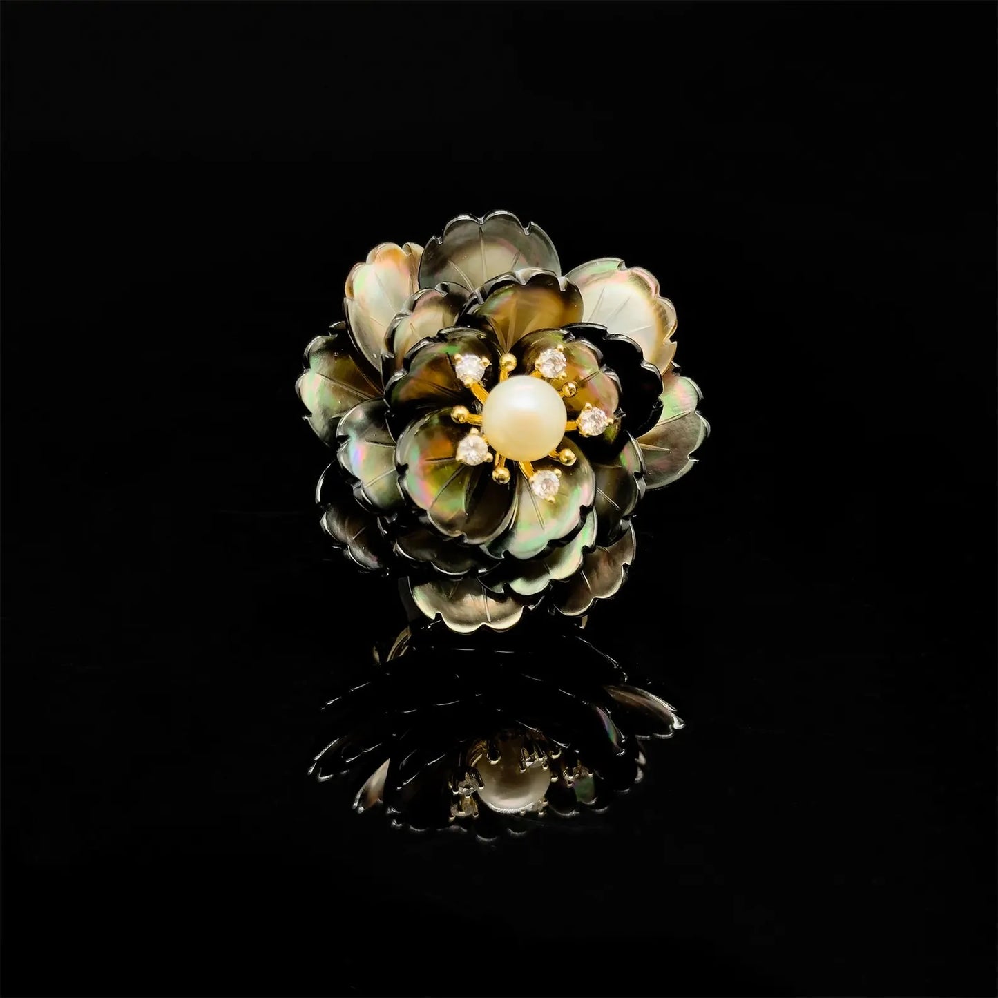 Art Deco Peony Flower Brooch